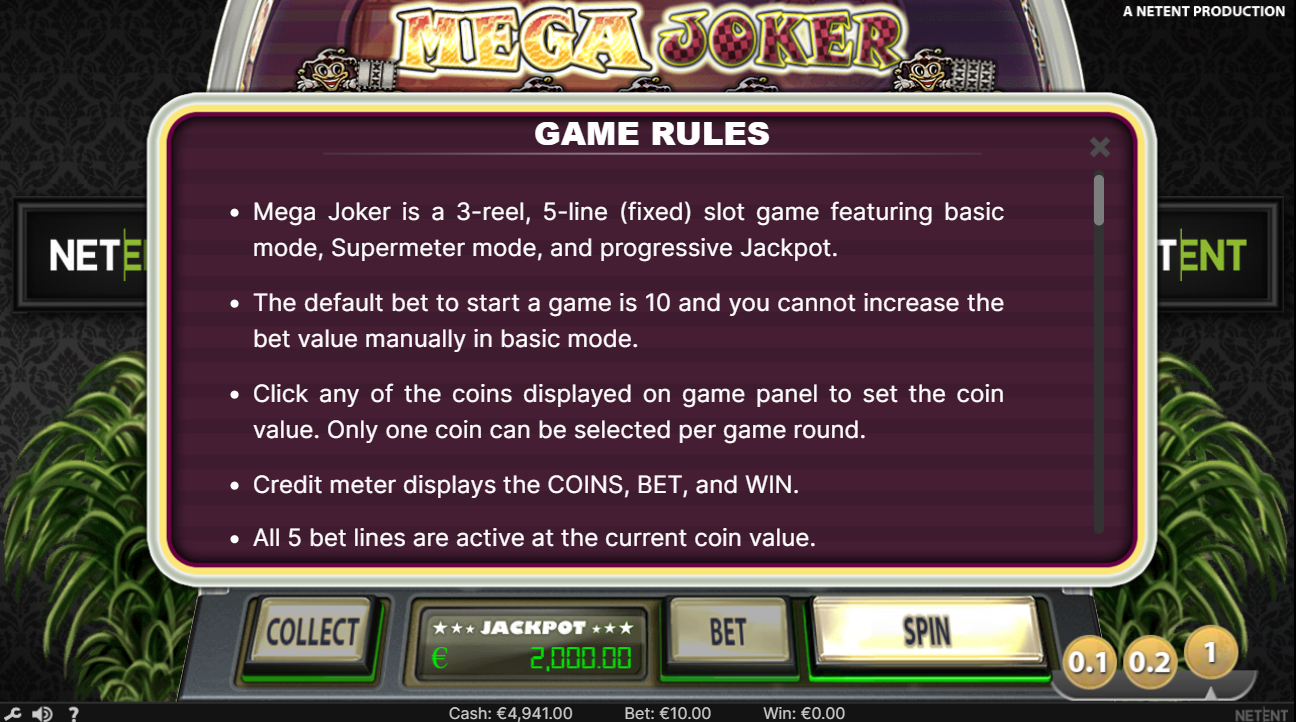 Mega Joker Slot Reglas del juego